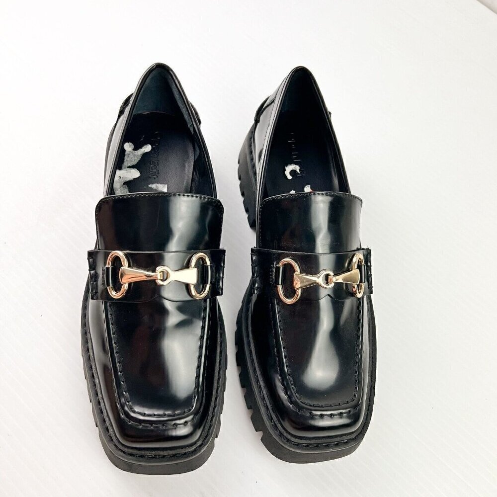 Open Edit Nordstrom Heather Platform Bit Loafer Women Black Leather Size 7M NEW - Picture 4 of 13